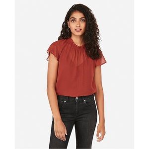 EXPRESS Heart Print Ruffle Neck Top